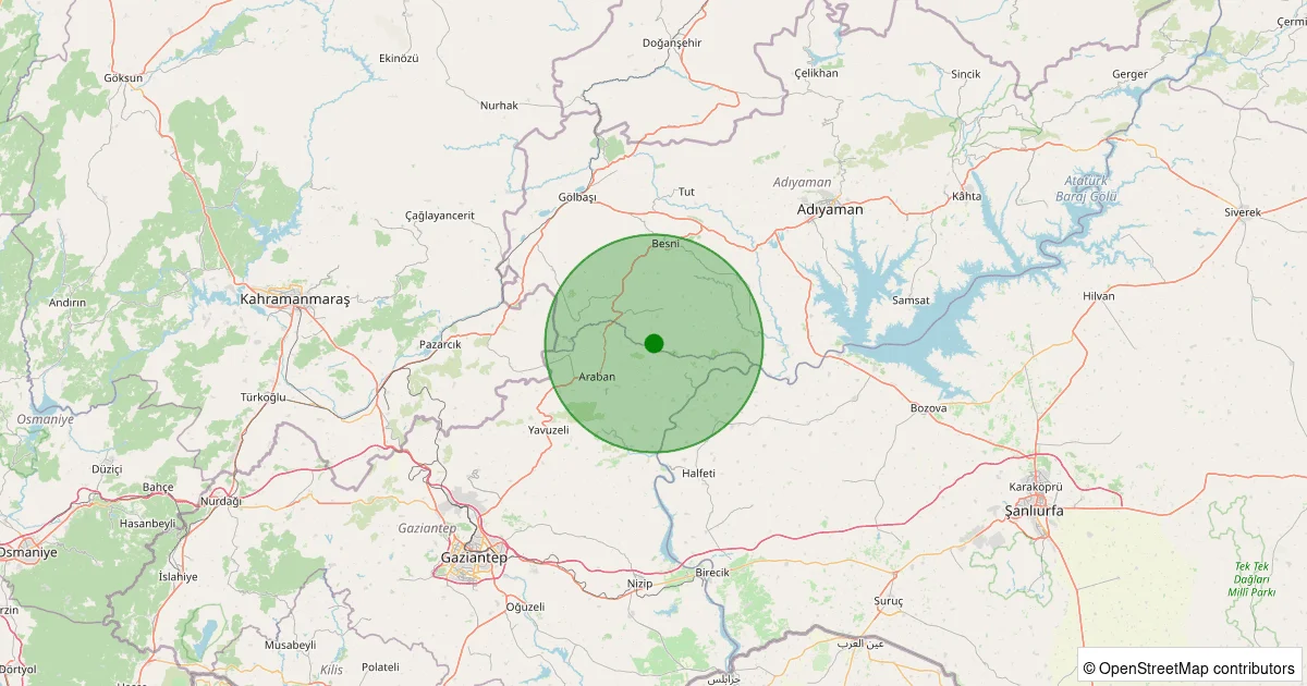 08 Ekim 2025 saat 21:38 - Besni - Akkuyu Köyü - 1.20ML depreminin harita gösterimi