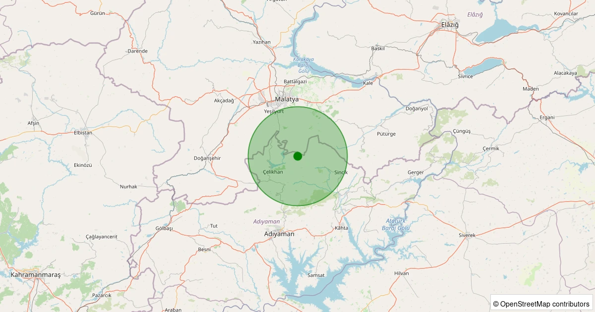 07 Kasım 2025 saat 08:38 - Çelikhan - Korucak Köyü - 2.10ml depreminin harita gösterimi
