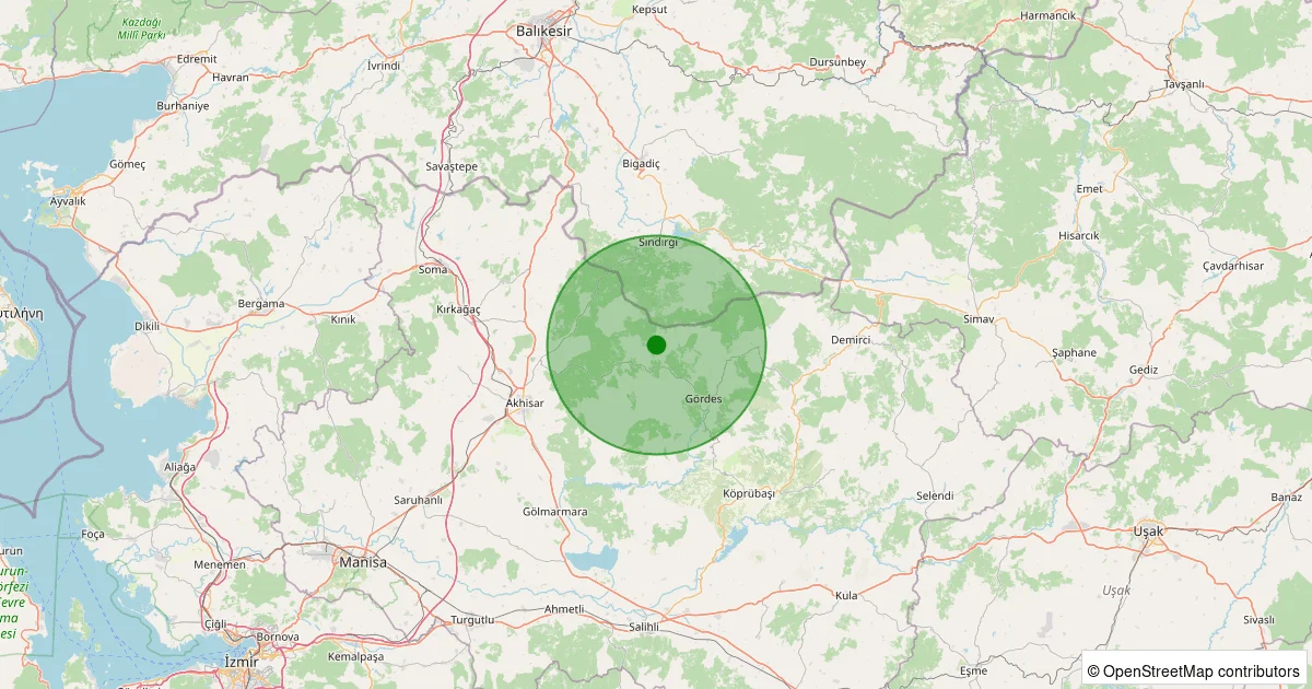 08 Ekim 2025 saat 22:37 - Akhisar - Dağdere Köyü - 2.00ml depreminin harita gösterimi