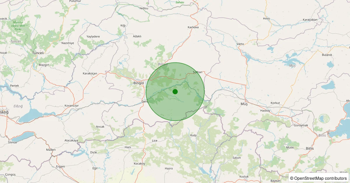 09 Ekim 2025 saat 00:23 - Genç - Kepçeli Köyü - 1.20ml depreminin harita gösterimi