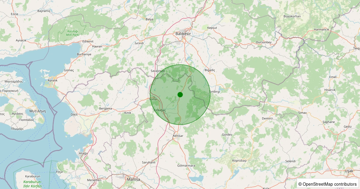 07 Kasım 2025 saat 19:32 - Kırkağaç - Alacalar - 1.60ml depreminin harita gösterimi