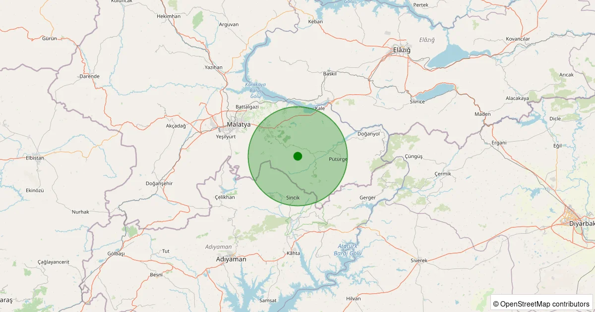 09 Ekim 2025 saat 01:54 - Pütürge - Söğütlü Köyü - 1.00ml depreminin harita gösterimi