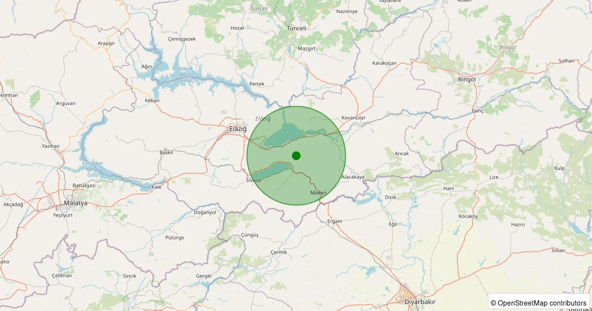 09 Ekim 2025 saat 01:32 - Maden - Küçükova Köyü - 1.10ml depreminin harita gösterimi