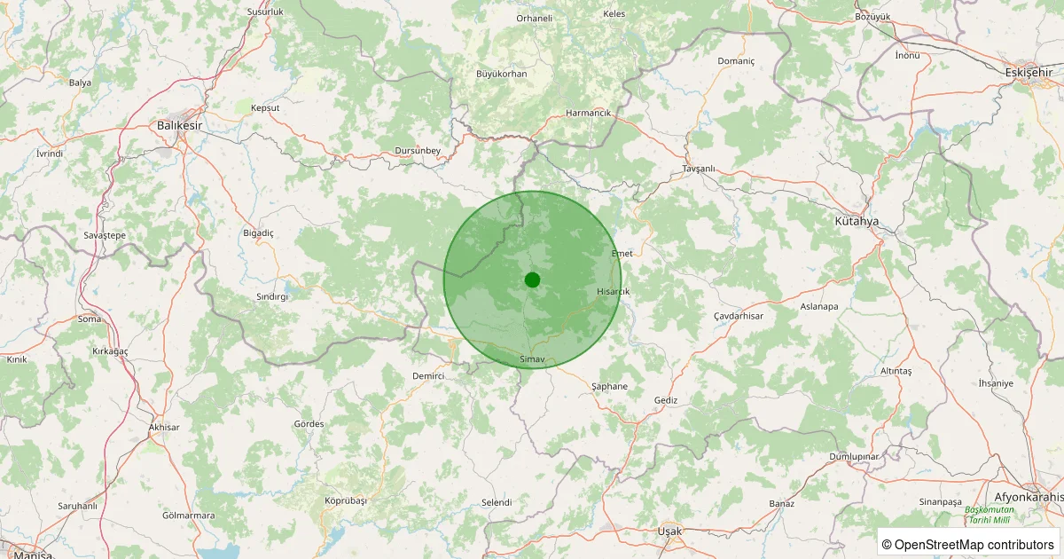 09 Ekim 2025 saat 02:07 - Simav - Yeşildere Köyü - 1.10ml depreminin harita gösterimi