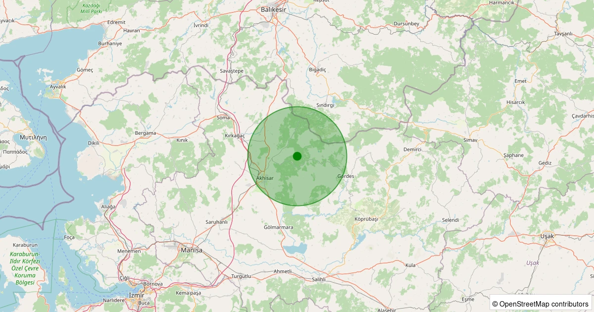 07 Kasım 2025 saat 19:08 - Akhisar - Pekmezci Köyü - 1.10ml depreminin harita gösterimi