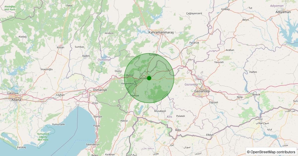 07 Kasım 2025 saat 02:23 - Nurdağı - Kömürler - 1.80ml depreminin harita gösterimi