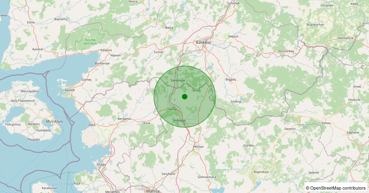 06 Kasım 2025 saat 23:52 - Soma - Kozluören - 1.70ml depreminin harita gösterimi