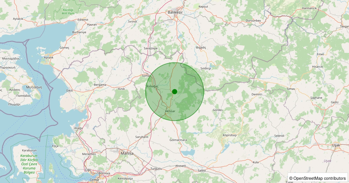 06 Kasım 2025 saat 13:07 - Akhisar - Selçikli Köyü - 2.10ml depreminin harita gösterimi