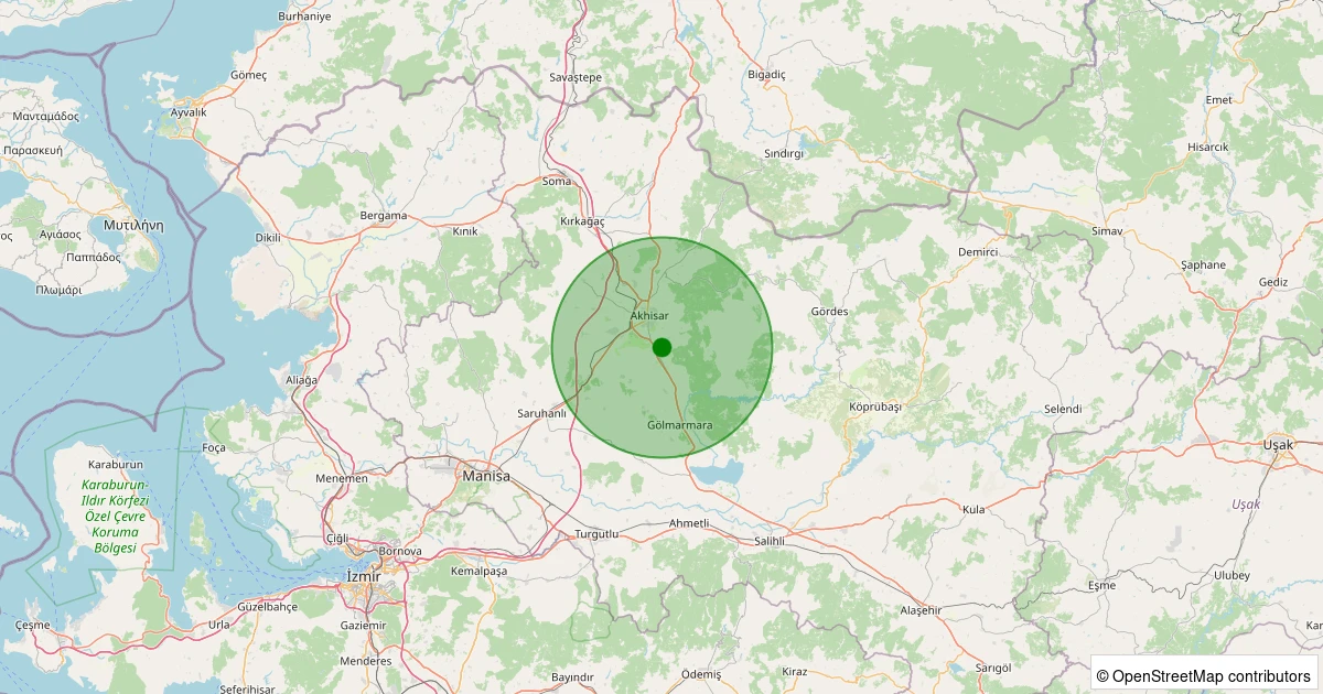 06 Kasım 2025 saat 09:10 - Akhisar - Kızlaralanı Köyü - 1.30ml depreminin harita gösterimi