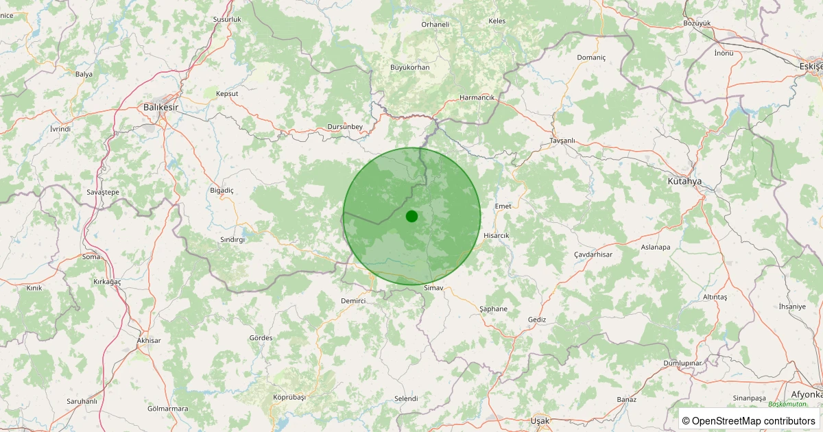 06 Kasım 2025 saat 01:26 - Simav - Ortacı Köyü - 1.30ml depreminin harita gösterimi
