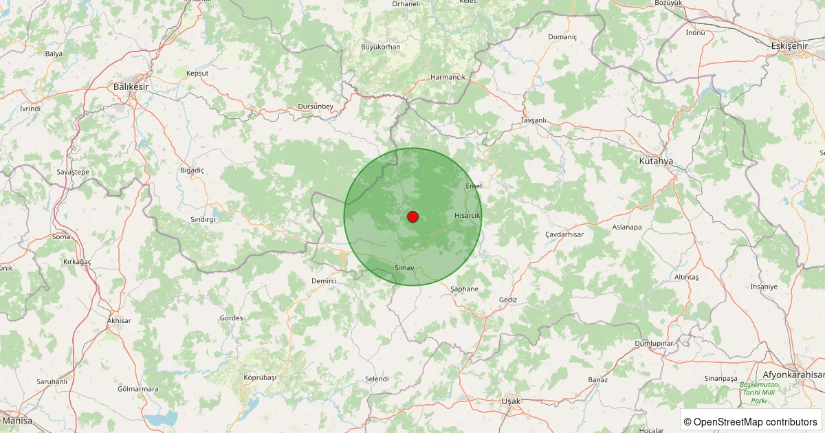 09 Ekim 2025 saat 02:54 - Simav - Maden Köyü - 5.00ml depreminin harita gösterimi