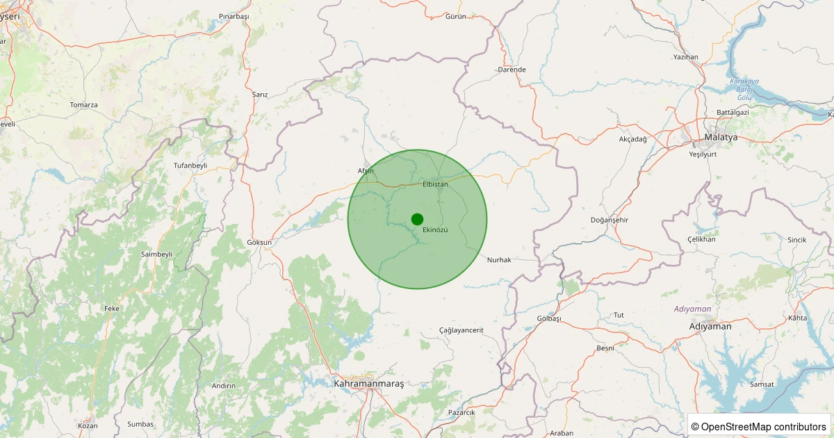 08 Kasım 2025 saat 01:05 - Ekinözü - Ortaören - 1.50ml depreminin harita gösterimi