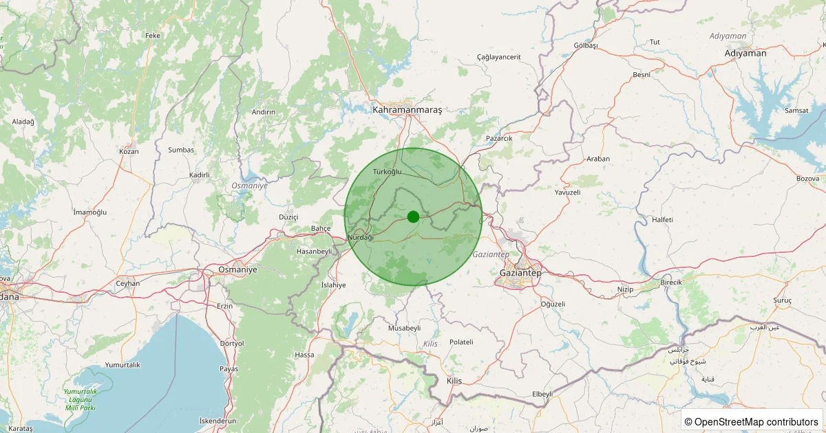 09 Ekim 2025 saat 03:20 - Nurdağı - Şatırhüyük - 1.00ml depreminin harita gösterimi
