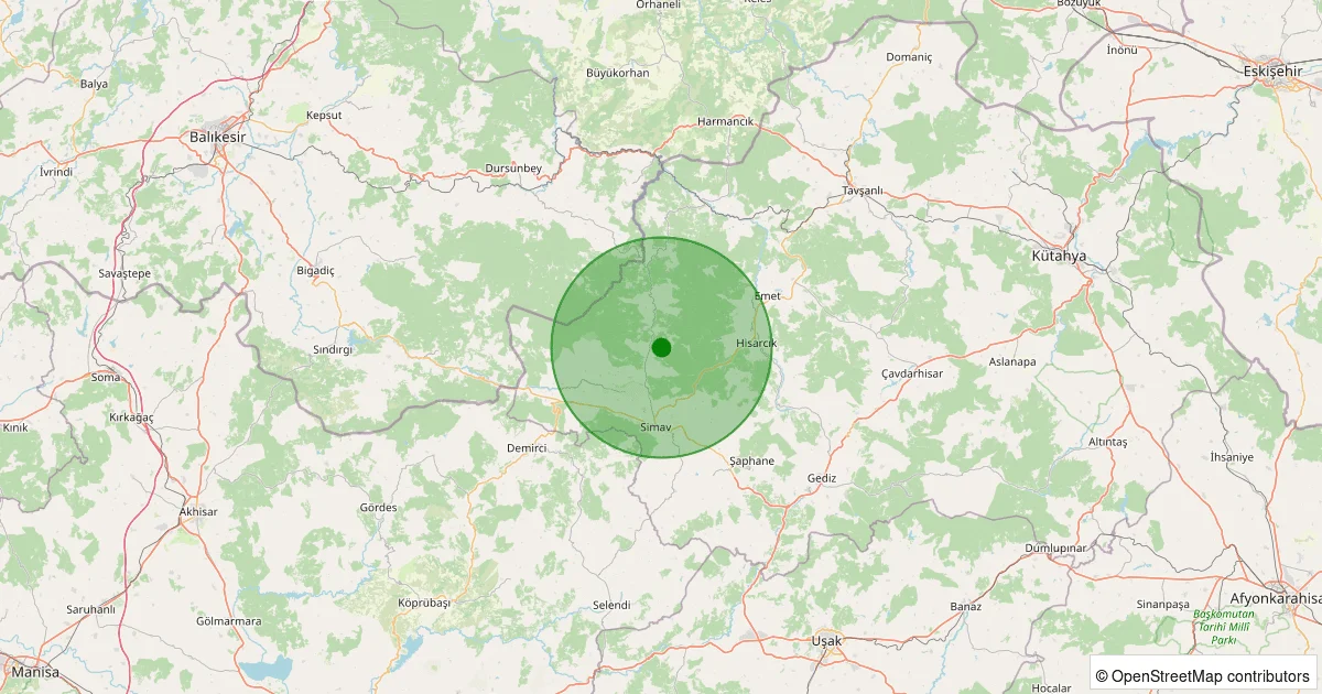 09 Ekim 2025 saat 04:47 - Simav - Yemişli Köyü - 1.40ML depreminin harita gösterimi