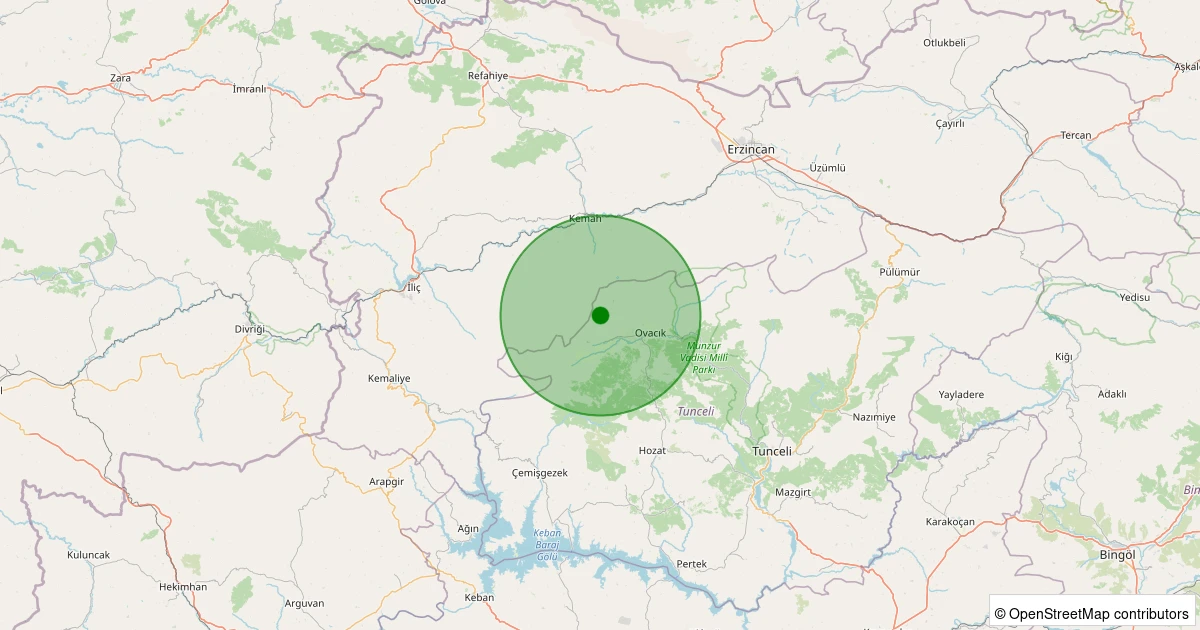 08 Kasım 2025 saat 14:43 - Ovacık - 2.10ml depreminin harita gösterimi