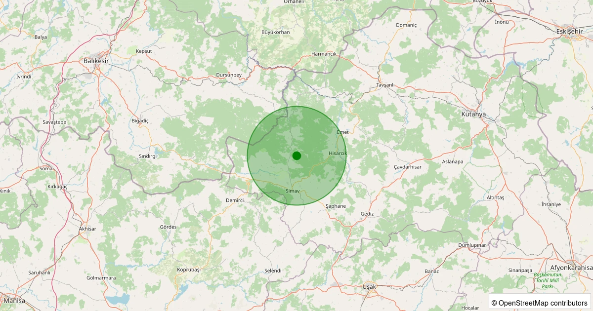 08 Kasım 2025 saat 20:42 - Simav - Yemişli Köyü - 1.10ml depreminin harita gösterimi