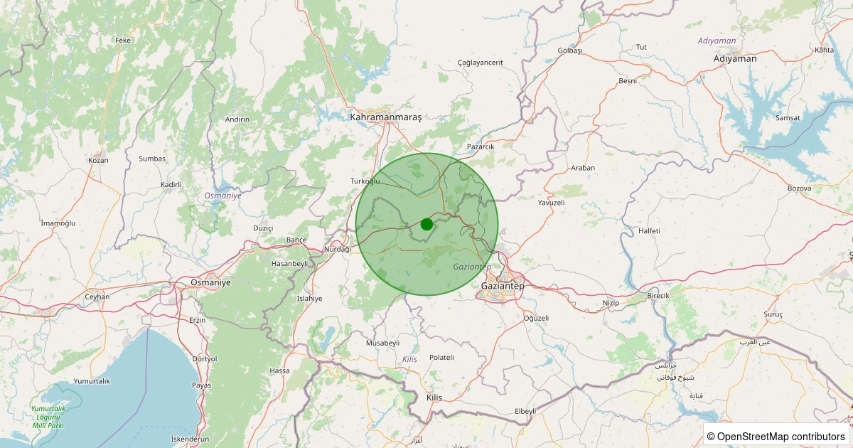 08 Kasım 2025 saat 21:19 - Pazarcık - Evri - 1.90ml depreminin harita gösterimi
