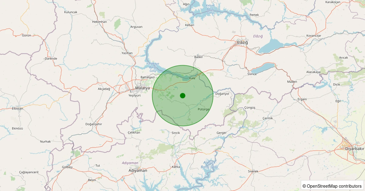 08 Kasım 2025 saat 23:28 - Battalgazi - Kamıştaş Köyü - 1.90ml depreminin harita gösterimi