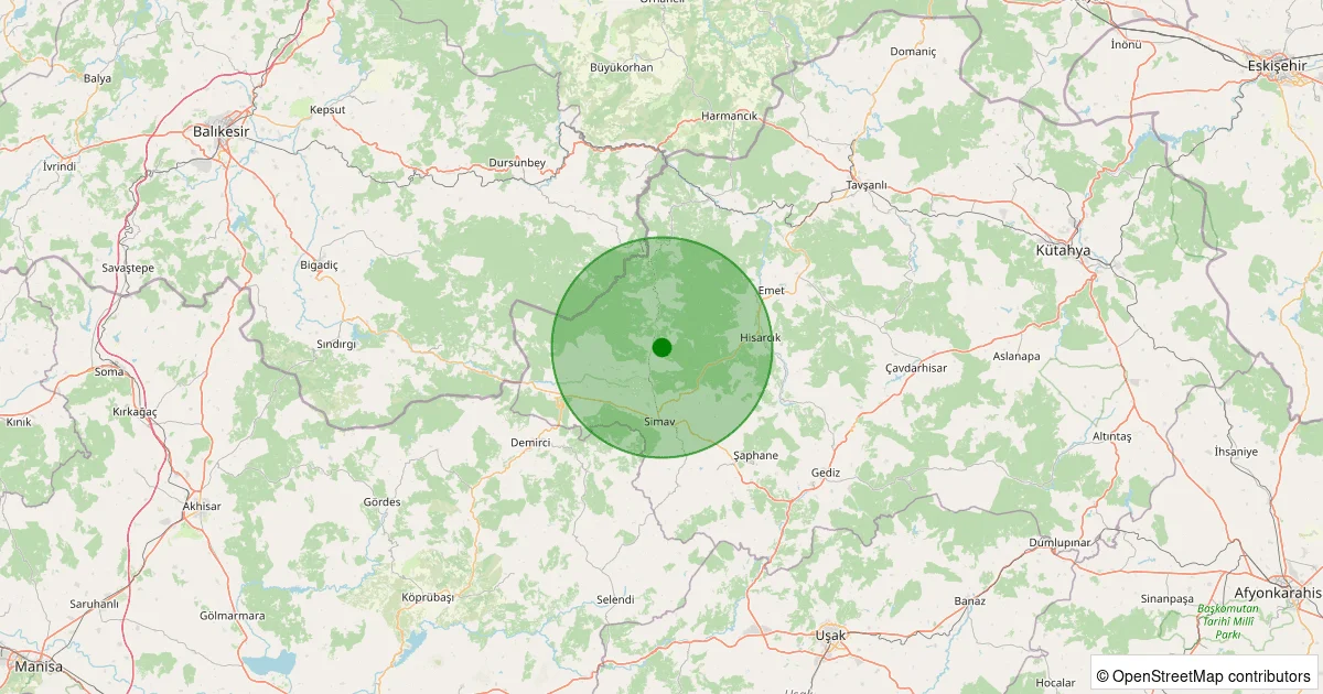 09 Ekim 2025 saat 06:39 - Simav - Yemişli Köyü - 2.10ml depreminin harita gösterimi
