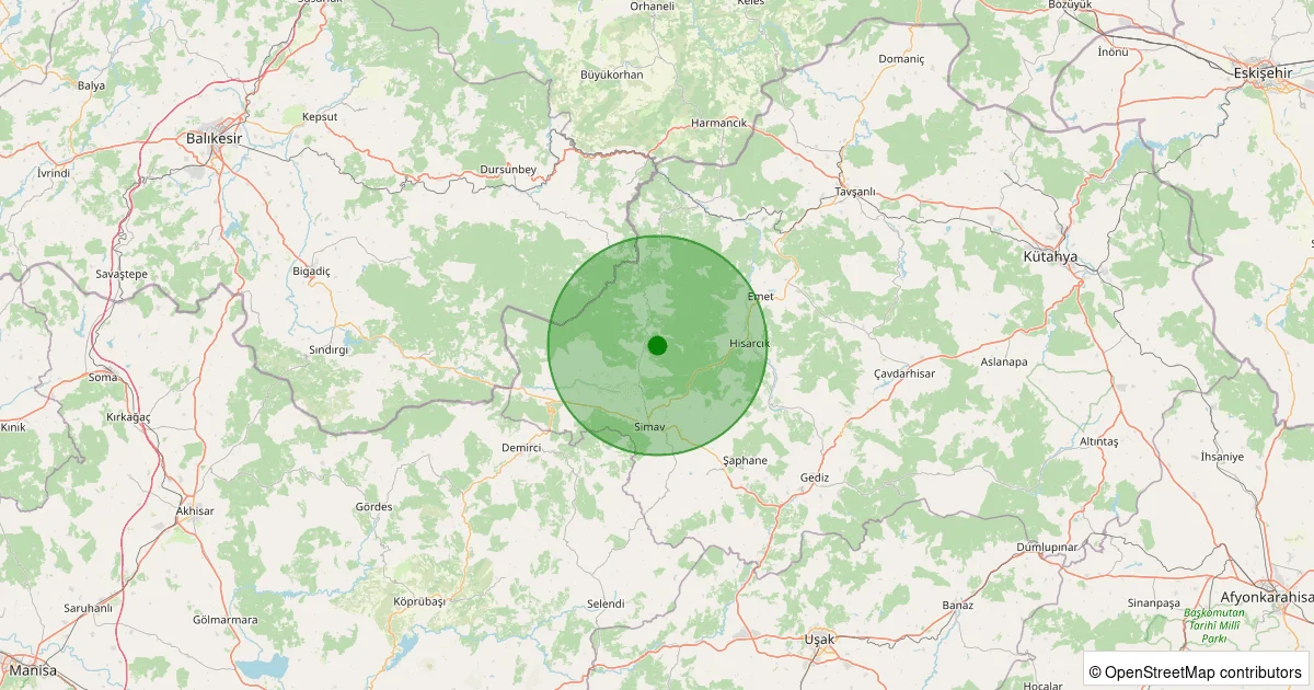 09 Ekim 2025 saat 06:59 - Simav - Maden Köyü - 1.90ML depreminin harita gösterimi