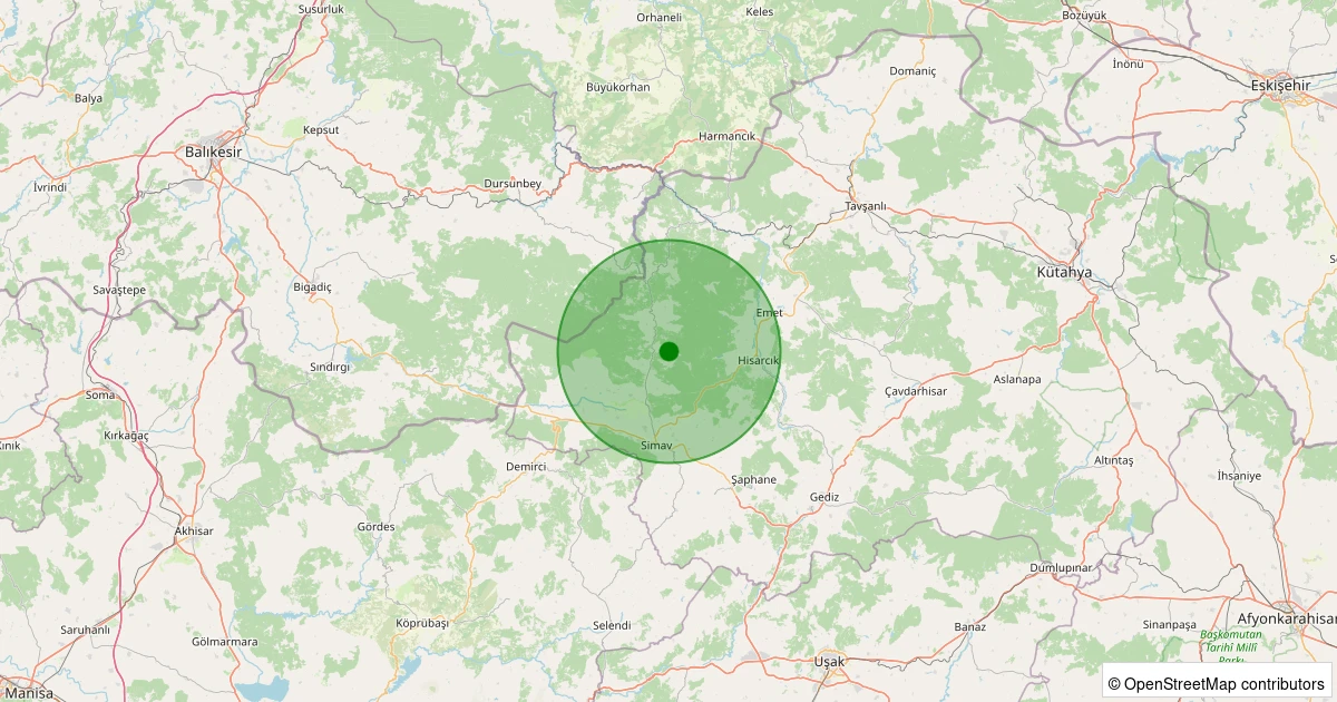 09 Kasım 2025 saat 02:32 - Simav - Yeşildere Köyü - 1.00ml depreminin harita gösterimi
