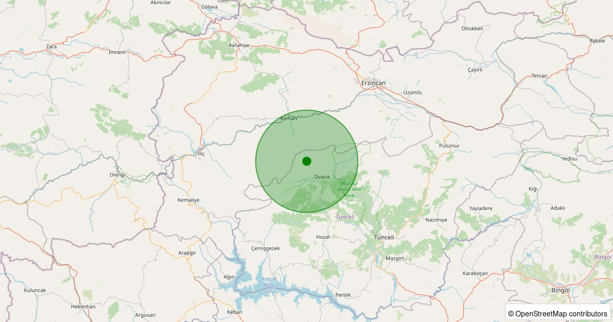 09 Kasım 2025 saat 03:00 - Ovacık - Köseler Köyü - 1.00ml depreminin harita gösterimi