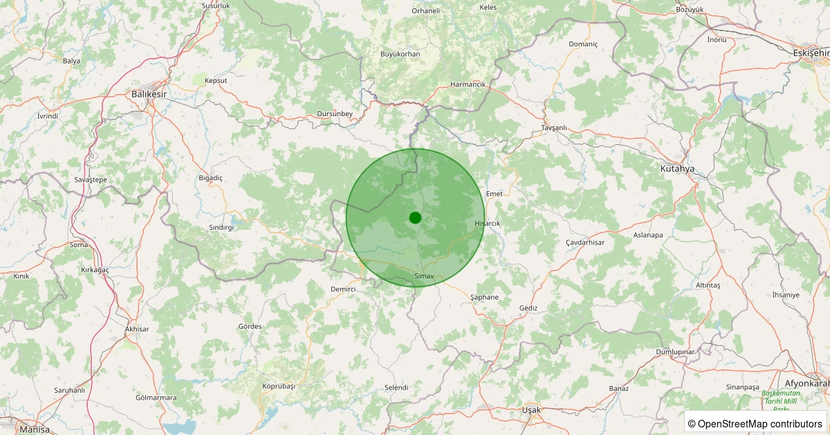 09 Kasım 2025 saat 04:13 - Simav - Karakoca Köyü - 0.90ML depreminin harita gösterimi