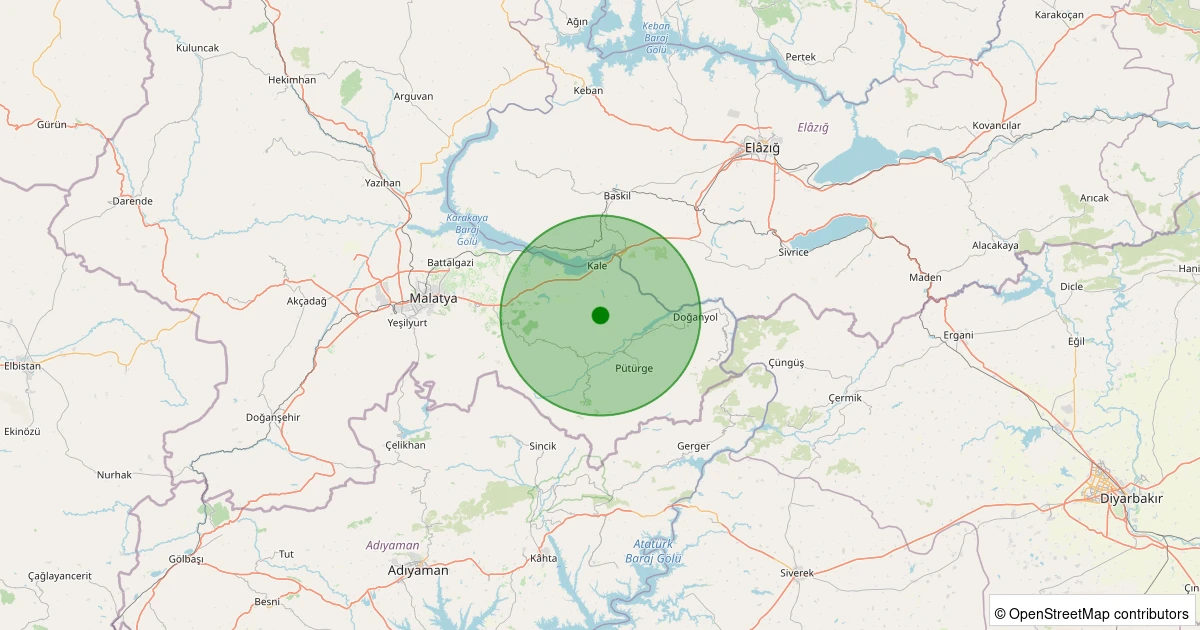 09 Kasım 2025 saat 04:53 - Pütürge - Aktarla Köyü - 1.10ml depreminin harita gösterimi