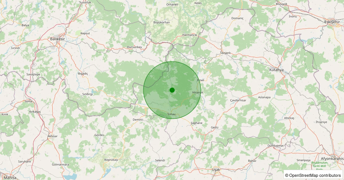 09 Ekim 2025 saat 09:09 - Simav - Yeşildere Köyü - 1.20ml depreminin harita gösterimi