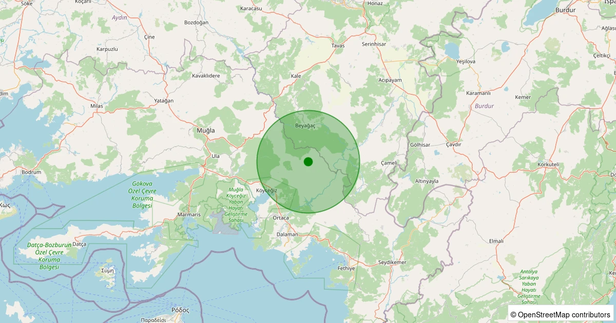09 Kasım 2025 saat 13:58 - Köyceğiz - Otmanlar - 0.80ML depreminin harita gösterimi