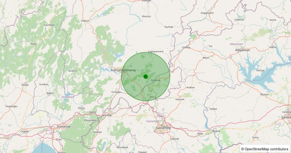 09 Kasım 2025 saat 14:53 - Dulkadiroğlu - Kuzucak - 2.20ml depreminin harita gösterimi