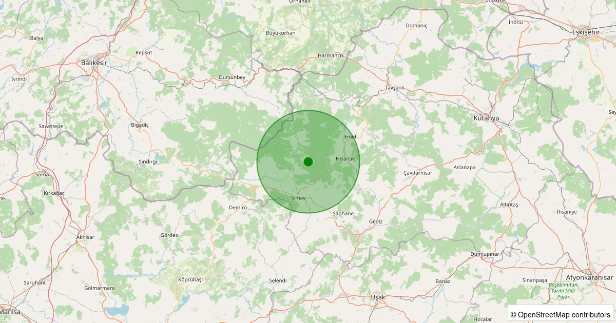 09 Ekim 2025 saat 10:40 - Simav - Yemişli Köyü - 1.90ml depreminin harita gösterimi