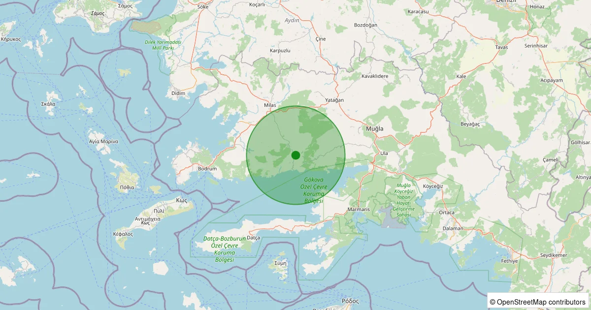 09 Ekim 2025 saat 12:00 - Milas - Çakıralan - 1.40ml depreminin harita gösterimi