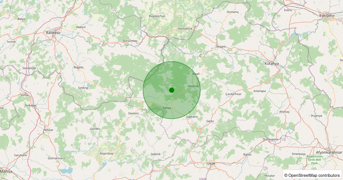 09 Kasım 2025 saat 22:11 - Simav - Yemişli Köyü - 1.40ml depreminin harita gösterimi