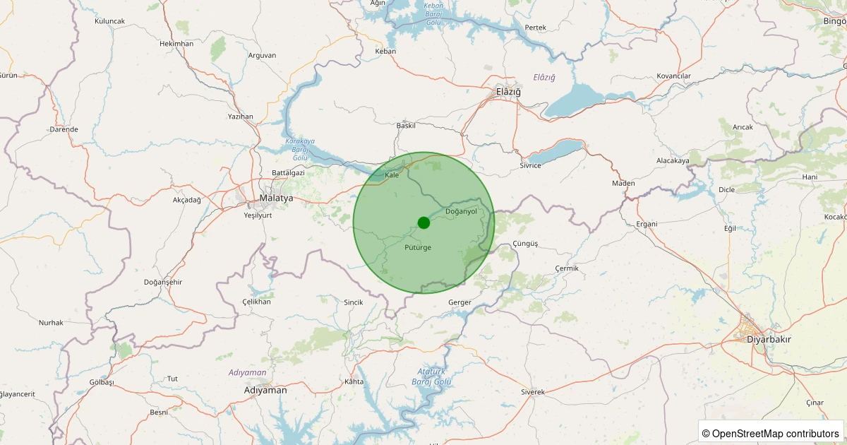 10 Kasım 2025 saat 00:11 - Pütürge - Gündeğer Köyü - 0.90ML depreminin harita gösterimi