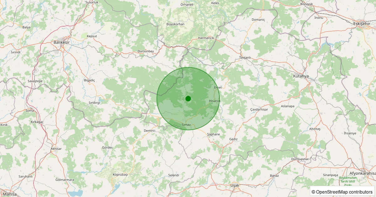 09 Ekim 2025 saat 11:20 - Simav - Yeşildere Köyü - 1.20ml depreminin harita gösterimi