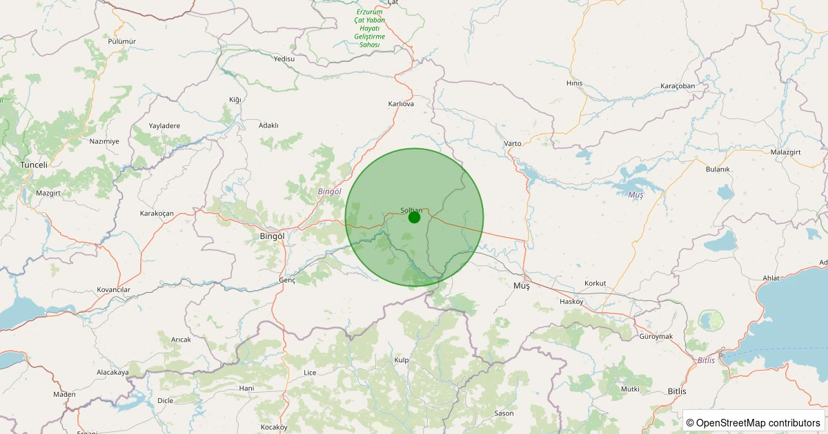 10 Kasım 2025 saat 03:02 - Solhan - Şimşirpınar Köyü - 1.80ml depreminin harita gösterimi