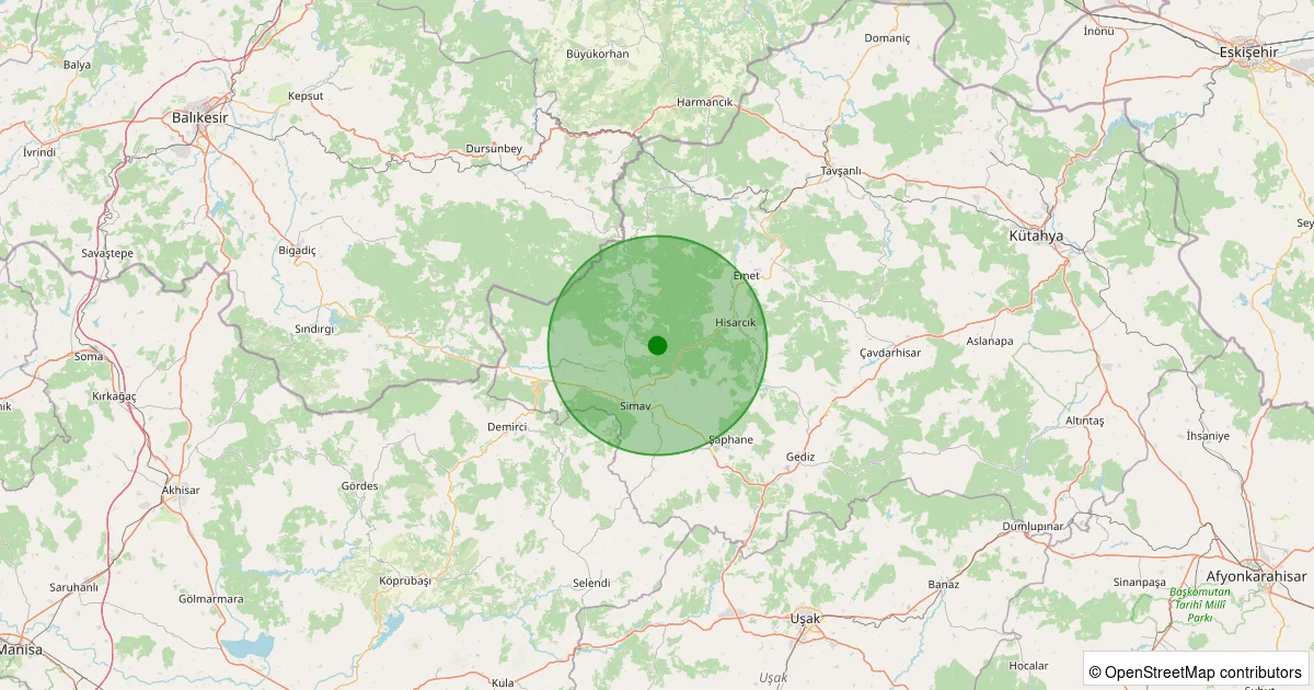 09 Ekim 2025 saat 13:28 - Simav - Yemişli Köyü - 1.30ml depreminin harita gösterimi
