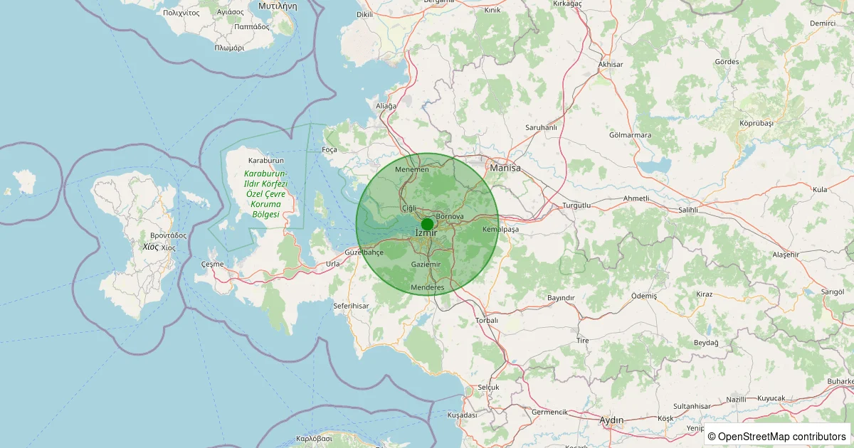 09 Ekim 2025 saat 13:20 - Ege Denizi - İzmir Körfezi - [01.15 km] Konak (İzmir) - 1.20ML depreminin harita gösterimi