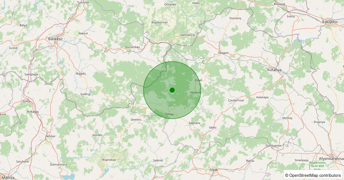 09 Ekim 2025 saat 14:11 - Simav - Yeşildere Köyü - 2.00ml depreminin harita gösterimi