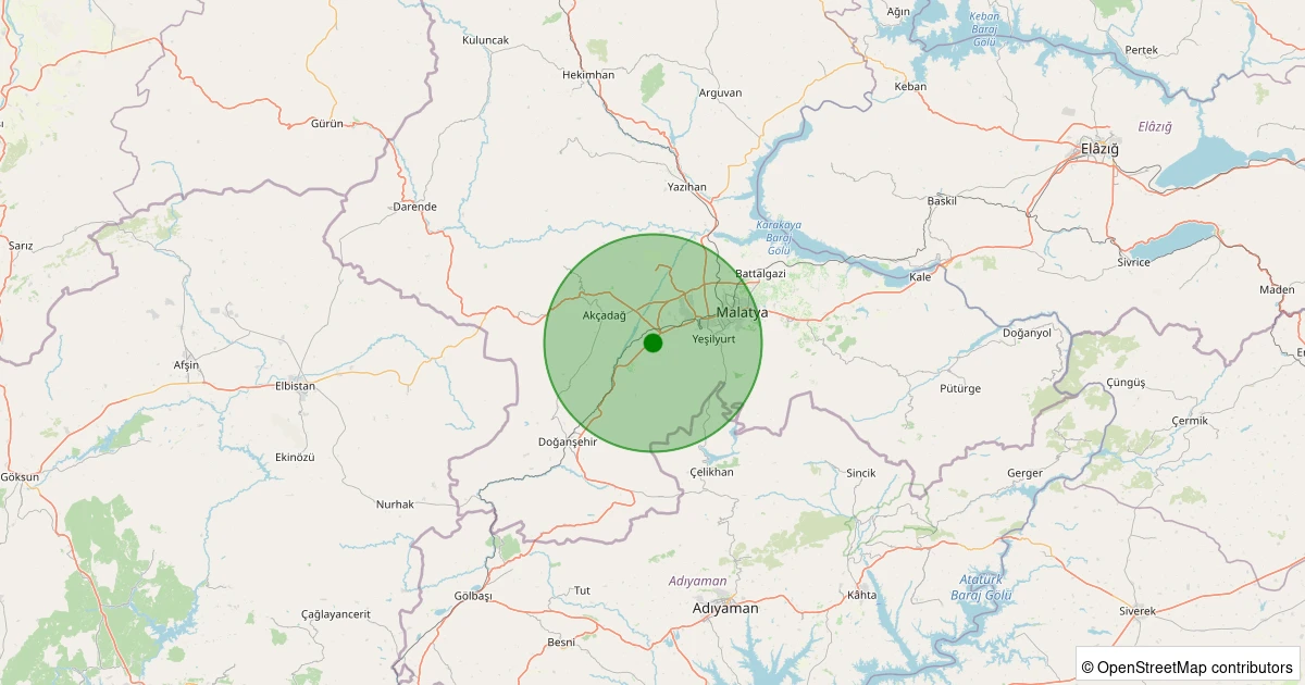 10 Kasım 2025 saat 12:40 - Akçadağ - Karapınar - 1.30ml depreminin harita gösterimi