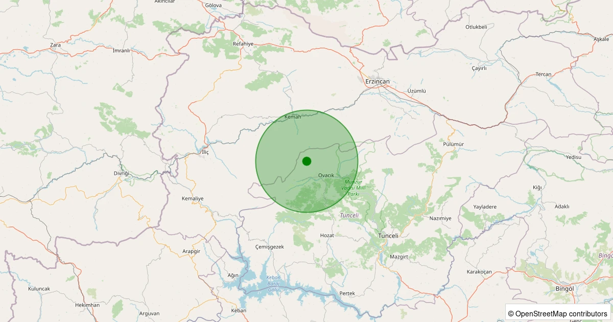 10 Kasım 2025 saat 16:33 - Ovacık - 2.10ml depreminin harita gösterimi