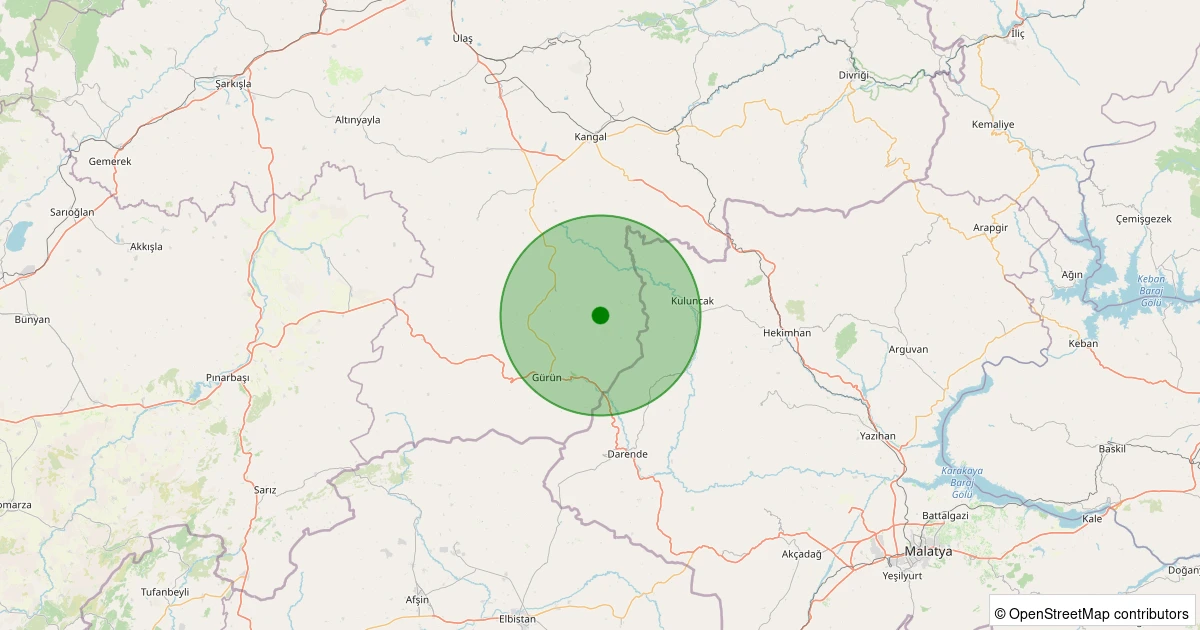 10 Kasım 2025 saat 16:43 - Gürün - Külahlı Köyü - 1.60ml depreminin harita gösterimi