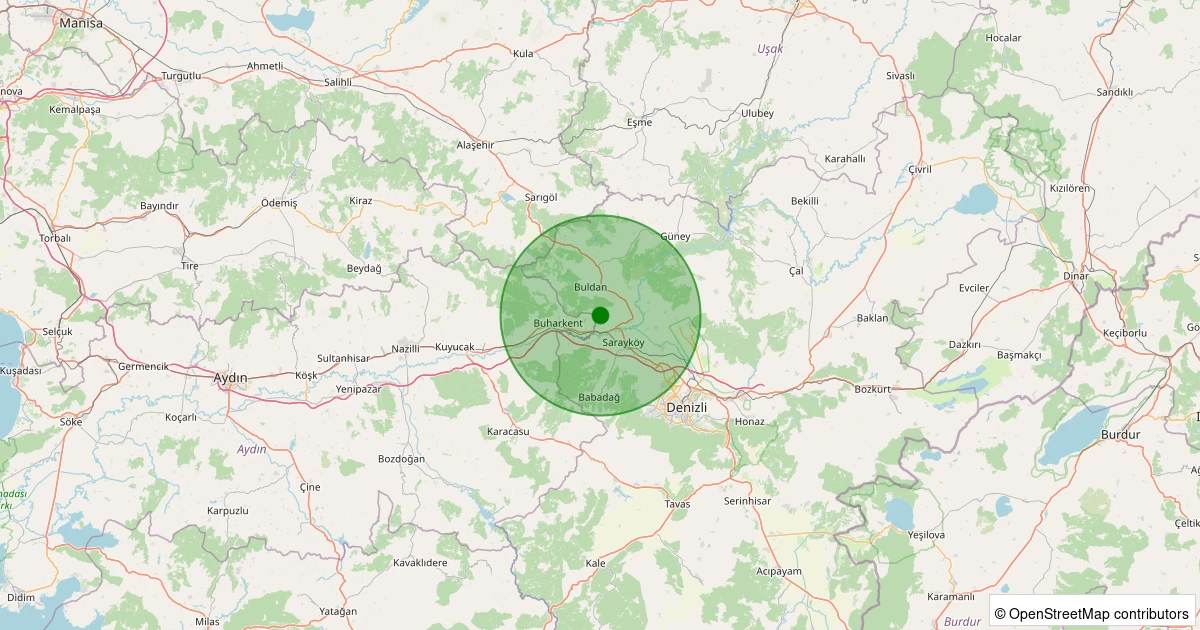 10 Kasım 2025 saat 16:31 - Buldan - Bostanyeri - 1.60ml depreminin harita gösterimi