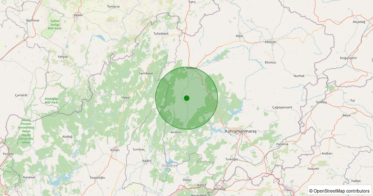 09 Ekim 2025 saat 17:26 - Andırın - Geben/Çamlıca - 2.20ml depreminin harita gösterimi