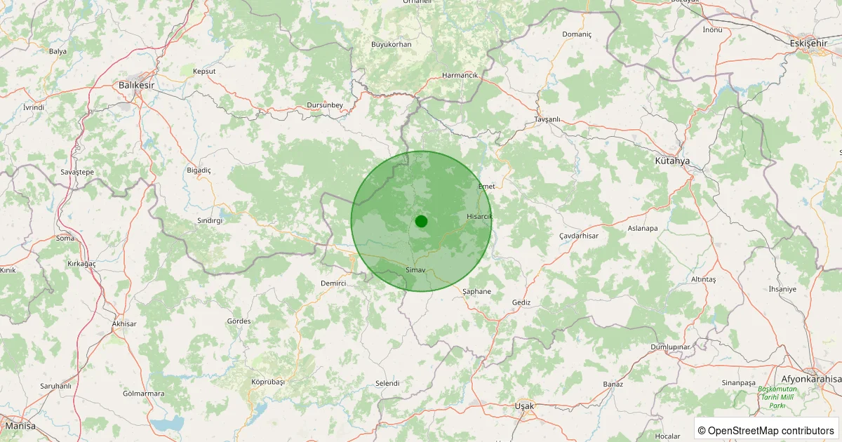 09 Ekim 2025 saat 18:12 - Simav - Yemişli Köyü - 1.60ml depreminin harita gösterimi