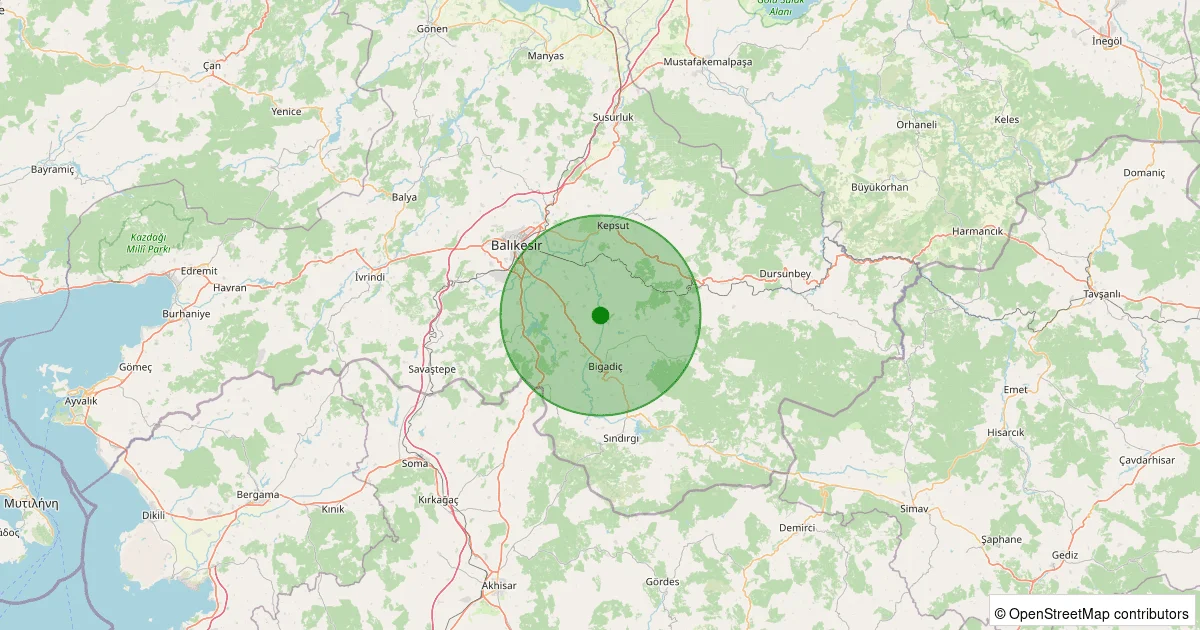09 Ekim 2025 saat 18:45 - Bigadiç - Değirmenli - 1.30ml depreminin harita gösterimi