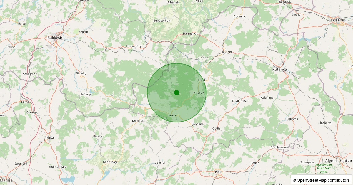 09 Ekim 2025 saat 20:38 - Simav - Yeşildere Köyü - 2.50ml depreminin harita gösterimi