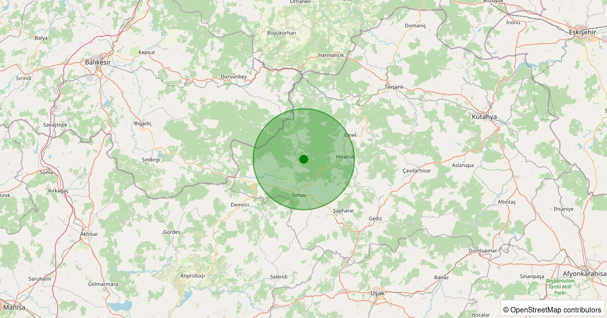 11 Kasım 2025 saat 04:46 - Simav - Yemişli Köyü - 1.60ml depreminin harita gösterimi