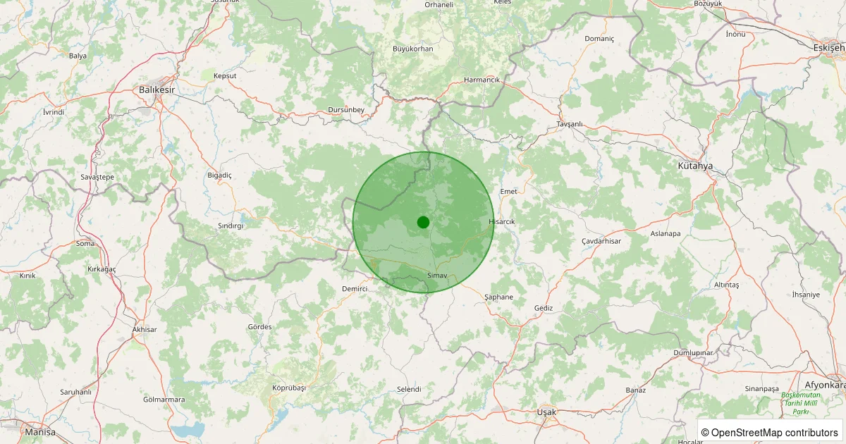 09 Ekim 2025 saat 22:35 - Simav - Yeniler Köyü - 2.10ml depreminin harita gösterimi